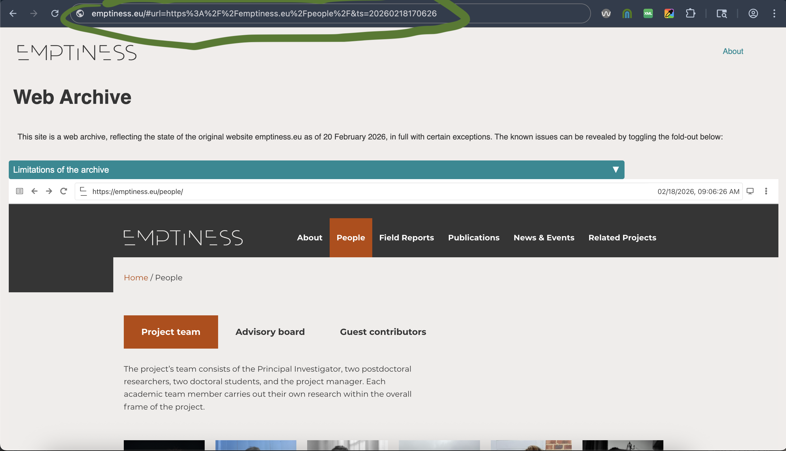 screenshot of web archive page with the primary adreess bar circled